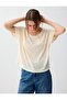 Off-White U-Neck Short Sleeve Straight Cut Knitted Blouse - 4