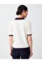 Ecru Polo Collar Short Sleeve Knitwear Blouse - 5