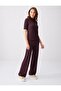 Brown Regular Waist Wide Leg Knitted Trousers with Elastic Waist