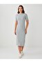 Gray Melange Crew Neck Short Sleeve Knitted Midi Dress