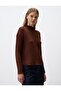 Brown Half Turtleneck Relaxed Fit Patterned Blouse - 4