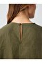 Khaki 100% Linen Relaxed Cut Short Sleeve Crew Neck Blouse - 6