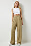 Women's Light Khaki Velcro Waist Comfortable Woven Trousers RV00150 - 6