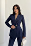 Women's Suit Blazer Jacket Pants Set Pleated Detail Flared Leg Bottom Top Set - 2