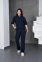 Women's Navy Blue Relaxed Fit Zippered Sweat Pants Set