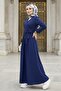 Tie-Up Blouse Skirt Double Set 1465 - Navy Blue - 4