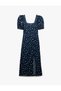 Short Balloon Sleeves Lace-Up Back Bodycon Floral Slit Midi Dress Bürümcük - 3