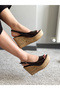 Women's Fenni Brown Patent Leather 10 cm Cork Sole Shoes, Pack of Wedge Heel - 5