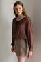 4863 women's ruffle-trimmed tie-neck long sleeve blouse - coffee