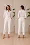 Women's Ecru Summer Crepe Pants with Elastic Waistband - 2