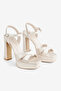 Women's Beige Satin Platform Heeled Shoes - 5