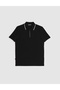 Black Slim Fit 100% Cotton Zippered Polo Collar T-Shirt 50327873-Vr046 - 6