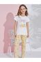 Girl's Cotton Cat Watermelon Patterned Short Sleeve White Summer Pajamas Set
