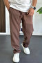 Men's Elastic Waist Modal Fabric Relaxed Cut Trousers Brown Edw396 - 2