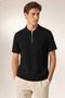 Polo Collar Zipper T-Shirt Striped Old Money Knitted First Quality T-Shirt Soft Short Sleeve Men's T-Shirt Black T-Shirt - 3