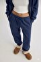 Women's Navy Blue High Waist Thick Fleece Lined Jogger Sweatpants 3 Thread Count - 2