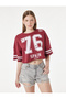 Comfortable Fit 3/4 Sleeve Football Themed Printed Crew Neck Crop T-Shirt - 2