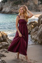 Burgundy Long Cotton Unlined Summer Dress – with Straps