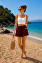 Women's Shorts Modal Fabric Soft Textured Stretchy Lycra Lace-Up Double Pocket Shorts