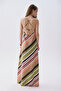 Women's Green Patterned Sleeveless Long Dress with Back Detail - 2
