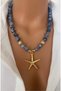 Natural Stone 10 mm Blue Agate Ocean Star Design Gold Women's Necklace in Gift Box - 4