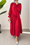 Cross Gathered Hijab Dress 2222 - Nar - 3