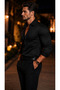 Men's Black Long Sleeve Slim Fit Cotton Satin Special Edition Premium Quality Shirt - 4