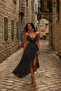 Thin Straps Ruffle Slit Polka Dot Long Dress - 3