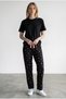 Black Floral Patterned Women's Pajama Bottoms with Pink Ribbon Detail - 3