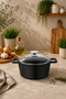 Elexsus 20 cm Cast Granite Deep Pot Non-Stick with Black Glass Lid