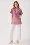 Maternity Burgundy Poplin Cotton Striped Pattern Blouse, Waist Tie and Collar Button Detail (Breastfeeding) - 3
