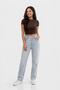 Women's 100% Cotton Straight Fit Ice Blue Jean Trousers High Waist