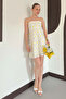 Embroidered Daisy Cream Strapless Dress