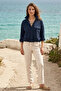 Women's Form-Fitting Snap Shirt with Adjustable Waist, Stylish Comfortable Cut, Navy Blue W201-K0304-02 - 5