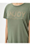 Short Sleeve T-Shirt Printed Jewelled Crew Neck Regular Fit - 5