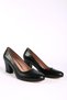 Women's Genuine Leather Thick Heeled Shoes Black Skin - 2