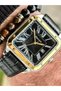 Black Leather Cord, yellow Square Case, with calendar, Roman Numeral Dial Men's Wrist Watch with Bracelet Gift - 5