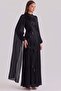 Brooch Detailed Cape Yoryo Silk Hijab Evening Dress Black 1256 - 5