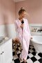 Striped Long Sleeve Baby Collar Front Bow Tie Detailed Pants Pajama Set