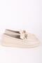 Women's Genuine Leather Buckle Detailed Loafer Daily Casual Shoes Ecru