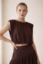 Brown Draped Blouse with Pleated Detail and Full-Fit Skirt - 3