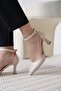 Women's Beige Leather Ankle Strap 7 cm Heeled Shoes - 3