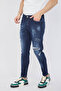 Men's Skinny Fit Paint Detailed Jeans Dark Blue Narrow Leg - 4