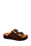 Women's Brown Double Buckle Thick Soled Suede Leather Slippers 26Pfd230210 - 8