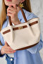 Women's Linen Lock Detailed Shoulder Bag Mini Gold