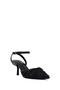 Women's Black Ankle Buckle Flower Embroidered Open Back Thin Heeled Shoes 26Pfe49686F - 8