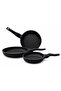 Line 3 Piece Cast Granite Pan Set Black |   20-24-28 cm Non-Stick Non-Scratch Pan Set |   Breakfast & Daily Use |   Even Heat Dissipation - 3
