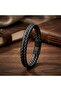 Black and White Leather Braided Steel Bracelet 31683B4D1 - 3