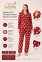 Women's Buttoned High Neck Long Sleeve Patterned Elastic Waist Nightgown Tracksuit Pajama Set