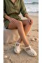 Women's Shiny Cream Straw Striped Jelly Sandals 2cm Byndhasjlly01 - 5